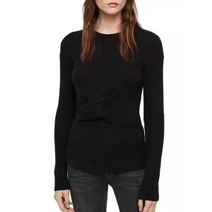 ALLSAINTS Krist Twist Front Lambswool Cashmere Blend Ribbed Knit Sweater Large